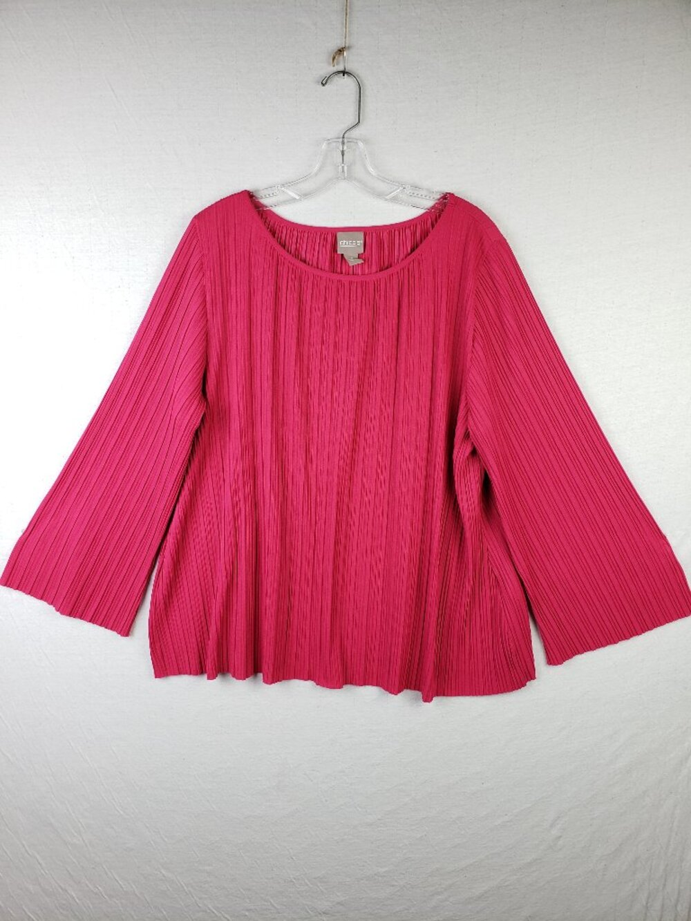 Chico's Pleated Blouse Top Tunic Pink Wide Sleeve size XL /3